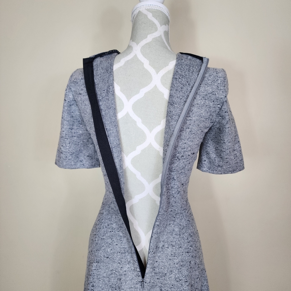 ZARA Speckled Mulberry Silk Wool Midi Dress Gray Woven A-line Dress XS - Picture 9 of 15